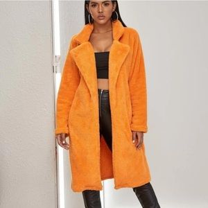 Long Orange Teddy Style Coat